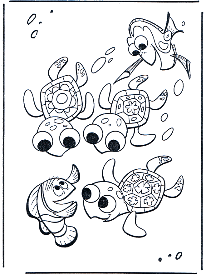 Marlin et les tortues - Coloriages Nemo