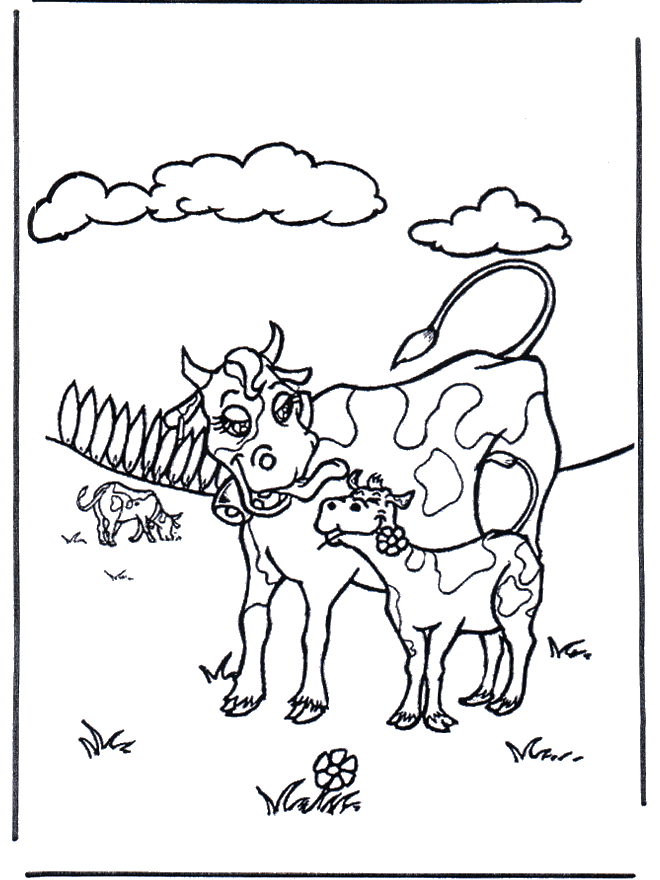 Mère vache avec veau - Coloriages Animaux de la ferme