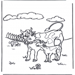 Coloriages d'animaux - Mère vache avec veau