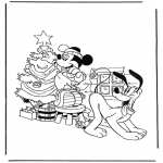 Coloriages Noël - Mickey et Pluto avec le sapin de Noël