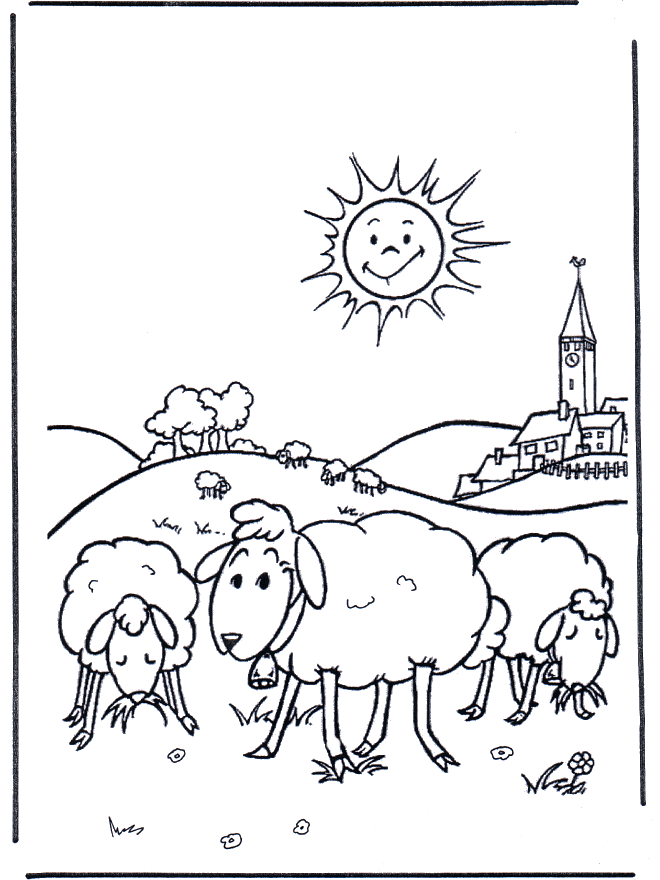 Moutons au soleil - Coloriages Animaux de la ferme