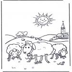 Coloriages d'animaux - Moutons au soleil