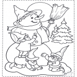 Coloriages hiver - Nain et bonhomme de neige