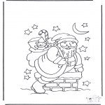 Coloriages Noël - Père Noël dans cheminée
