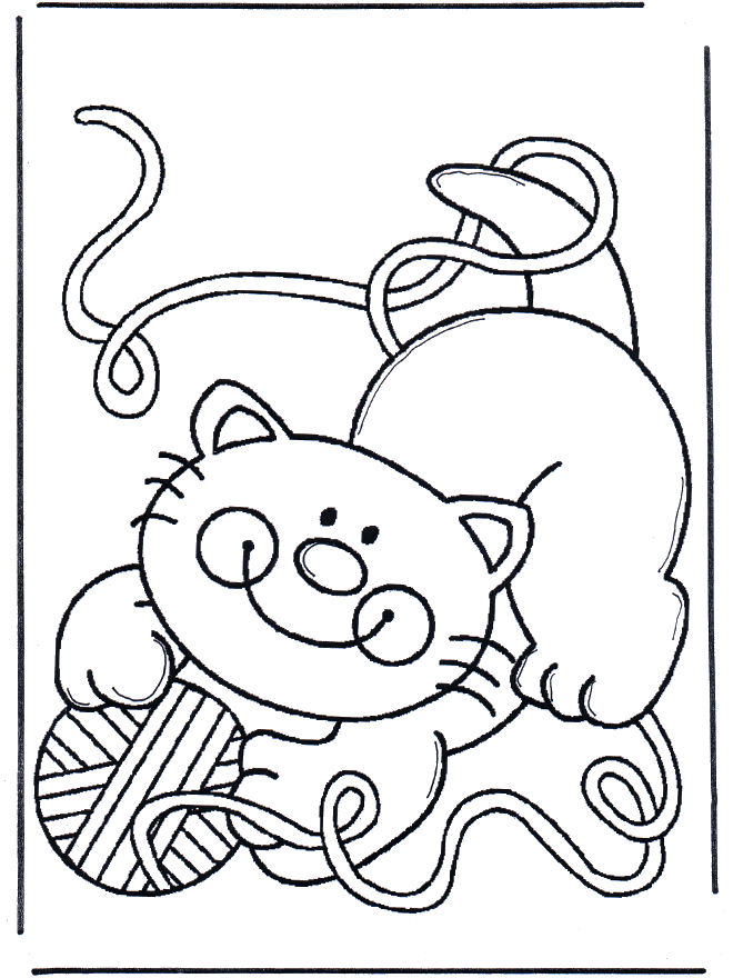 Petit chat avec pelote de laine - Coloriages animaux