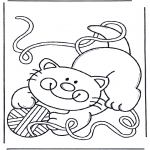 Coloriages d'animaux - Petit chat avec pelote de laine