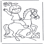 Coloriages pour enfants - petit garçon au cheval