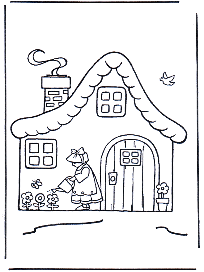 Petit maison avec fleurs - Coloriages enfants