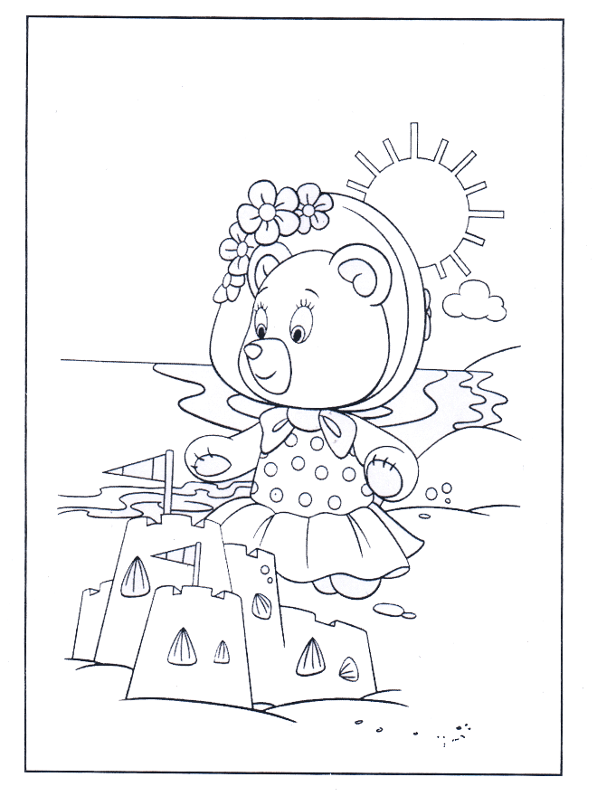 petit ours à la plage - Coloriages animaux