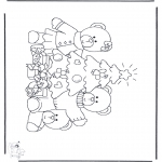 Coloriages Noël - Petit ours chez arbre de Noël