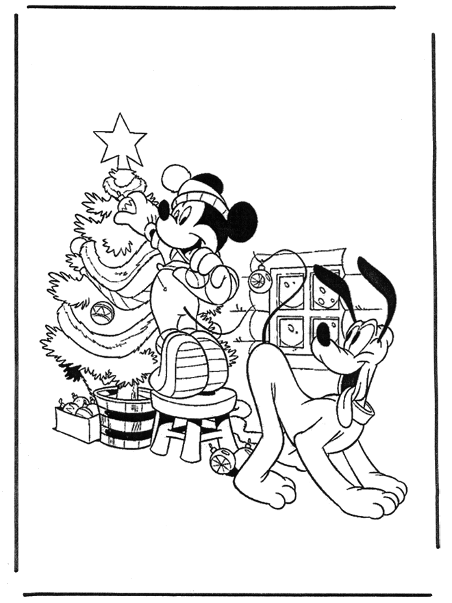 Pluto et Mickey avec le sapin de Noël - Mickey Mouse