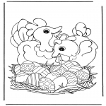 Coloriage thème - Poules avec oeufs de pâcques