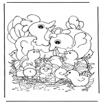 Coloriage thème - Poules avec oeufs