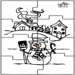 Bricolage coloriages - Puzzle bonhomme de neige