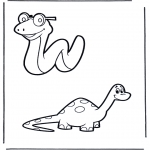 Coloriages d'animaux - Serpent et dinosaure