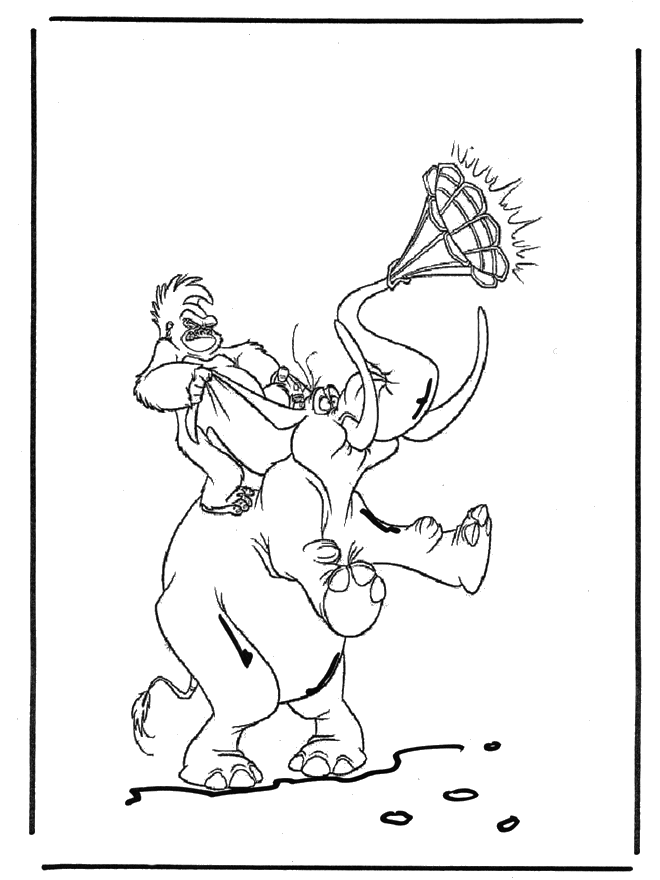 Singe et éléphant - Coloriages Tarzan