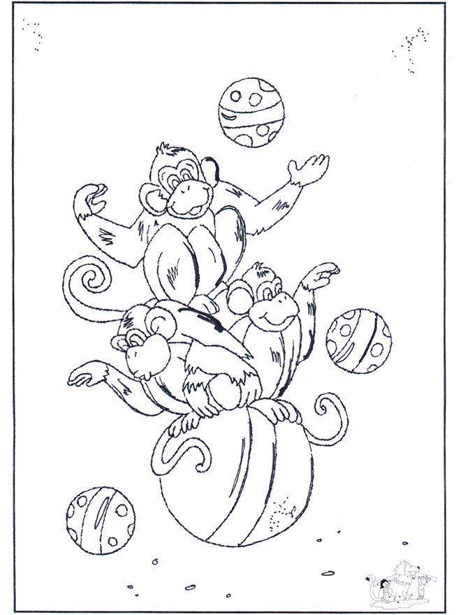 Singes de cirque - Coloriages Cirque