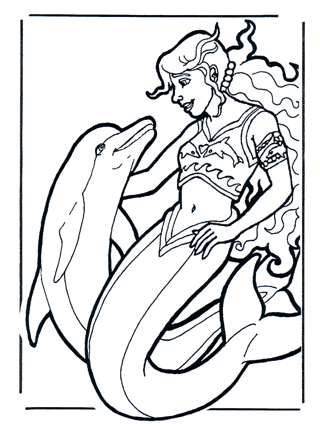 Sirène et dauphin - Coloriages Dauphins et animaux maritimes