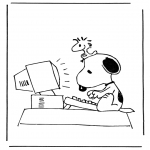 Personnages de bande dessinée - Snoopy devant l'ordinateur