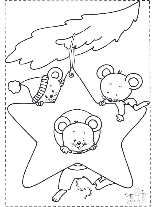 Souris dans l'étoile de Noël - Coloriages Animaux de la ferme