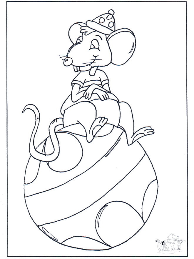 Souris sur boule - Coloriages Animaux de la ferme