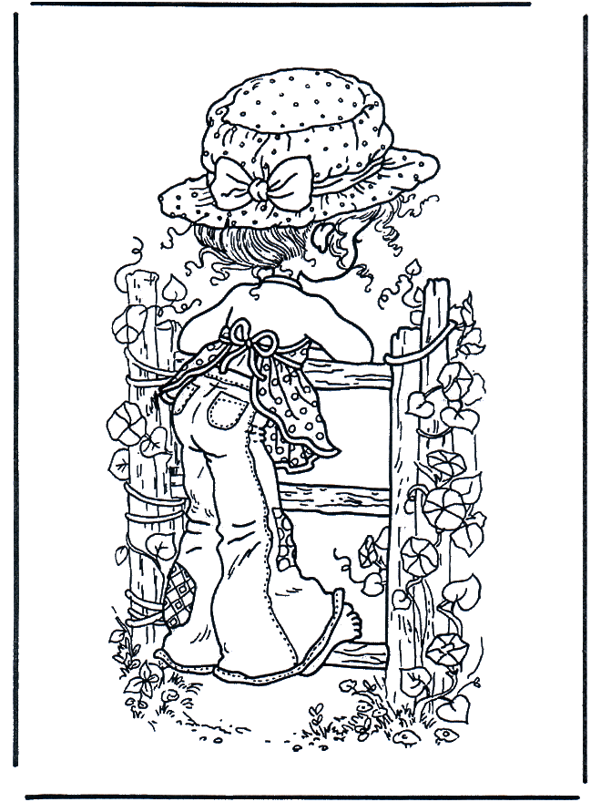 Sur la clôture - Coloriages Sarah Kay