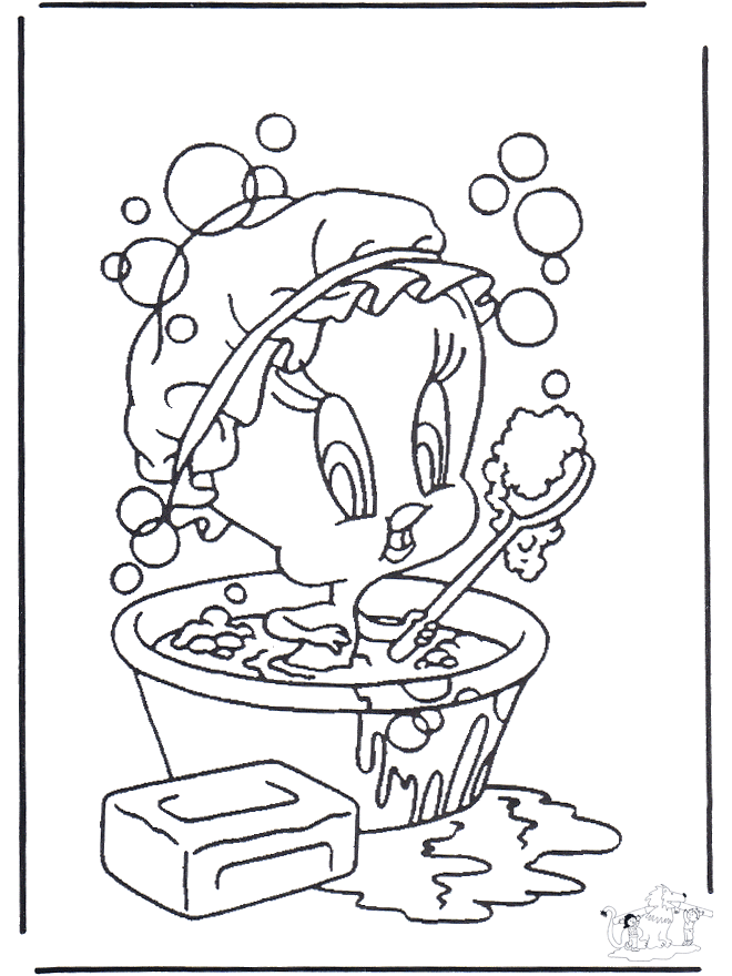 Titi dans la baignoire - Coloriages Titi