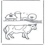 Coloriages d'animaux - Vache à la ferme