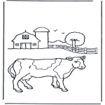 Coloriages d'animaux - Vache à la ferme